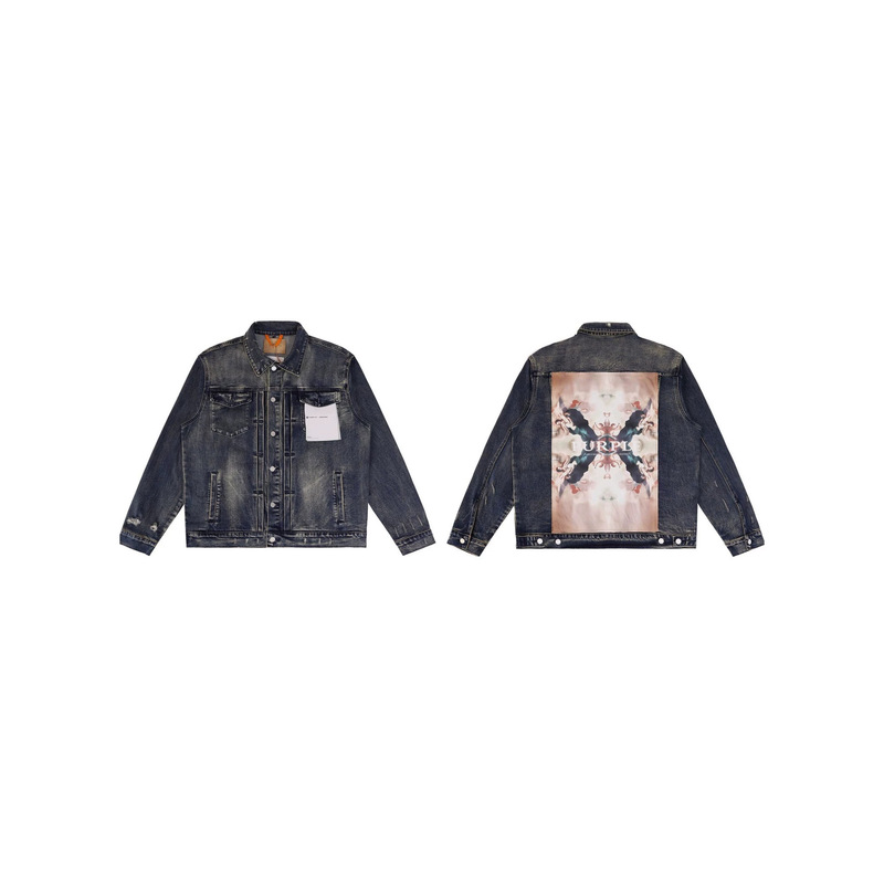 Real shot of cross-border trendy brand PR purple brand headscarf and trucker stretch denim jacket Real shot of cross-border trendy brand PR purple brand headscarf and trucker stretch denim jacket