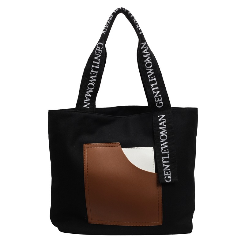 Fábrica directa tote bolsas de lona de niñas bolsas de hombro resistentes al desgaste simple letras impresión bolsas de comercio exterior transfronterizas