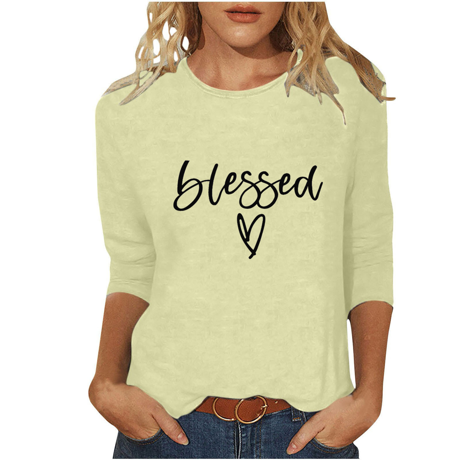 Women's T-shirt 3/4 Length Sleeve T-shirts Casual Basic Letter Heart Shape display picture 34