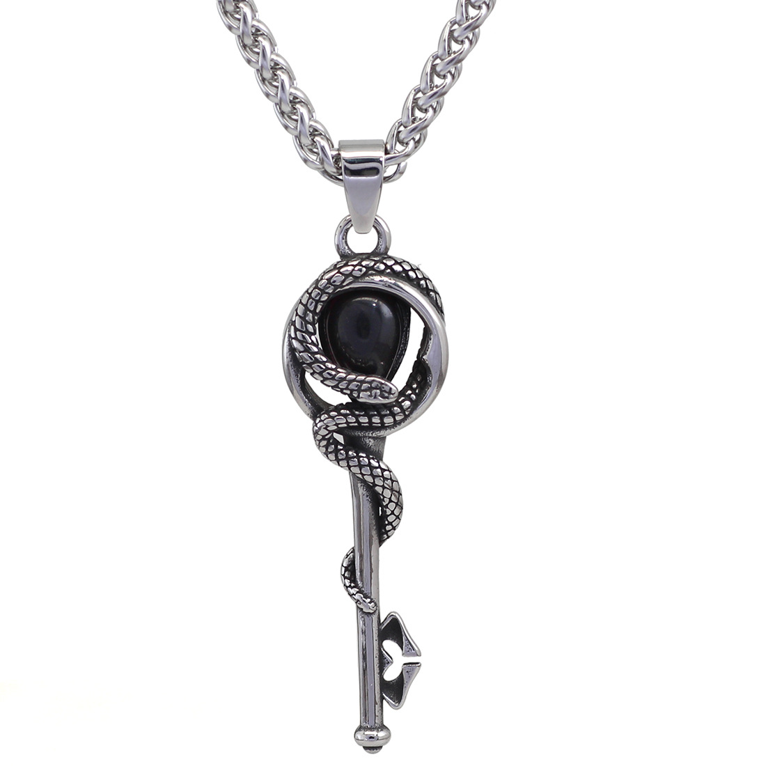 Gothic Snake Pendant Necklace In Stainless Steel With Gemstone_voghion.com