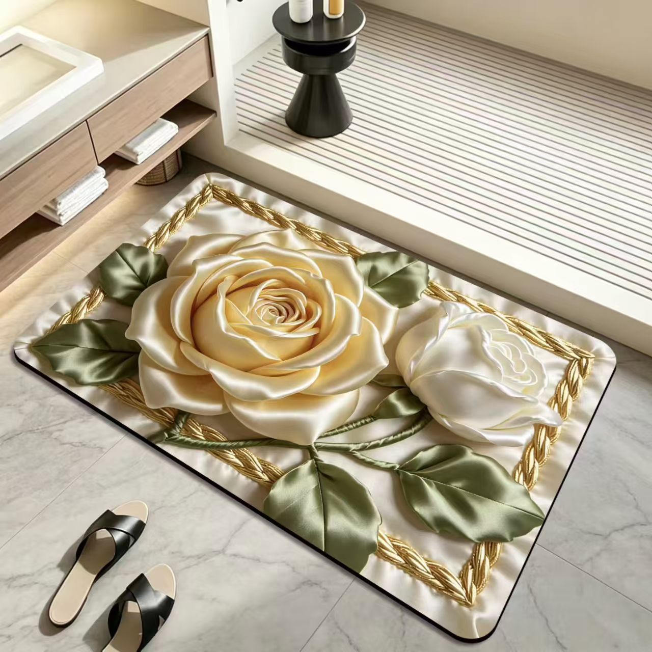Cross-border dropshipping 3D visual floral diatomite bathroom mat, non-slip, water-absorbent, dirt-resistant, available in stock