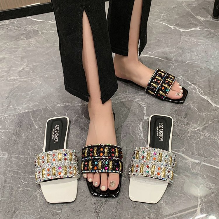 Sommer neue voller Diamant flache Unterseite Hausschuhe modische Sandalen Frauen, Outdoor-Strandschuhe für Frauen_voghion.com