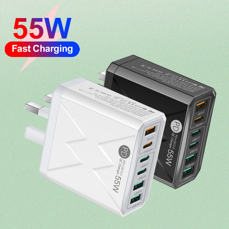 Standard PD55WQC3.0 + PD25W fast charging mobile phone charger 3PD + 3USB travel charging head