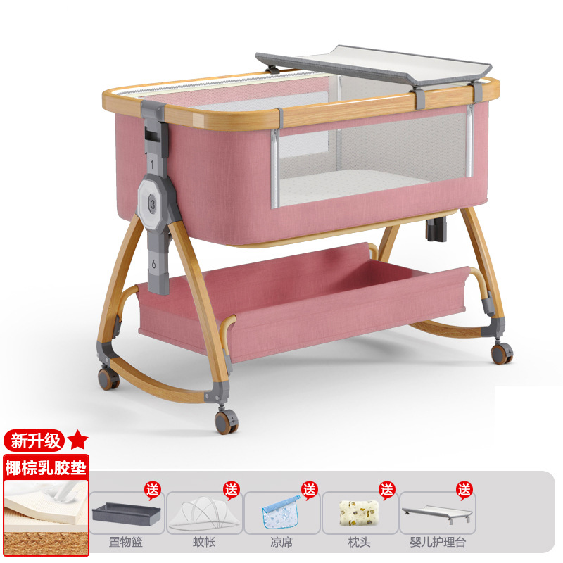 Cuna de bebé recién nacido cama costura Cama grande Baby Shaker BB cama de los niños cuna cama multifuncional móvil plegable image 74