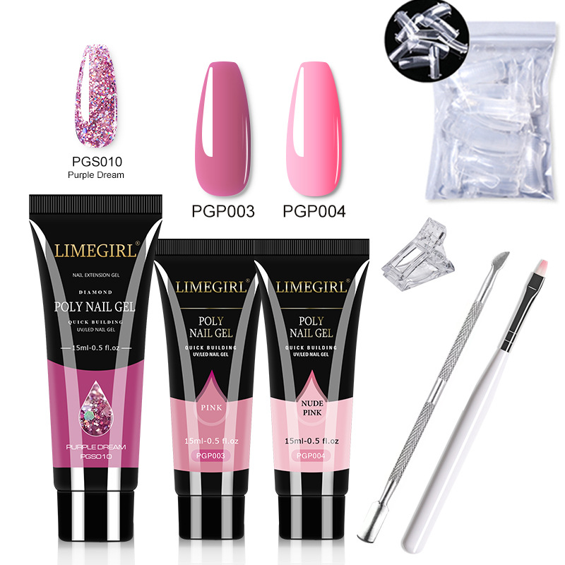 Kit de Herramientas de Gel de Extensión de Uñas de Cristal, Extensión Rápida, Modelo de Cristal, Tres Tubos de Gel, Gel UV, Transfronterizo
