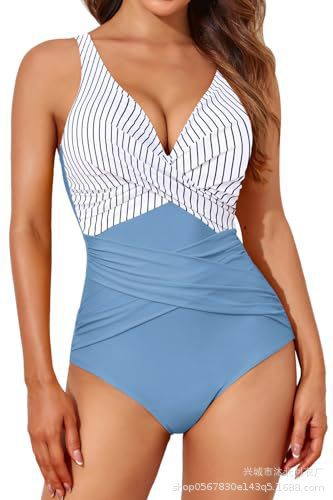 2024 Amazon nuevo trajes de baño de mujer europeos y estadounidenses unidos delgados trajes de baño unidos retro plegado retro