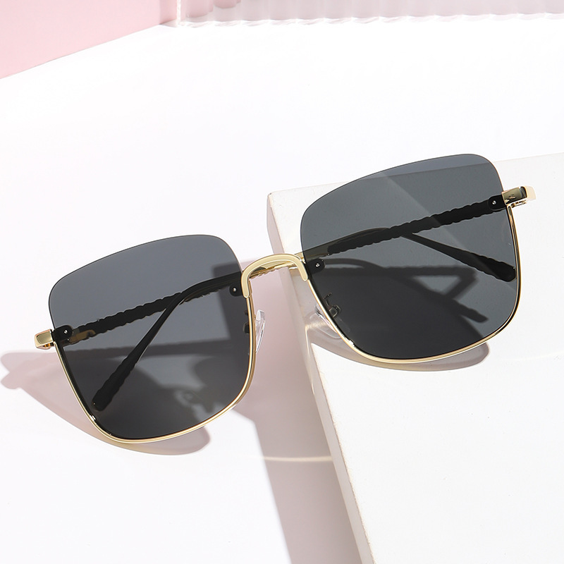 Gafas de Sol Retro de Medio Marco Metal y PC Protección UV para Conducción y Viajes
