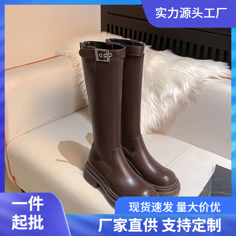 Demi-season fashionable elegant brown retro high boots