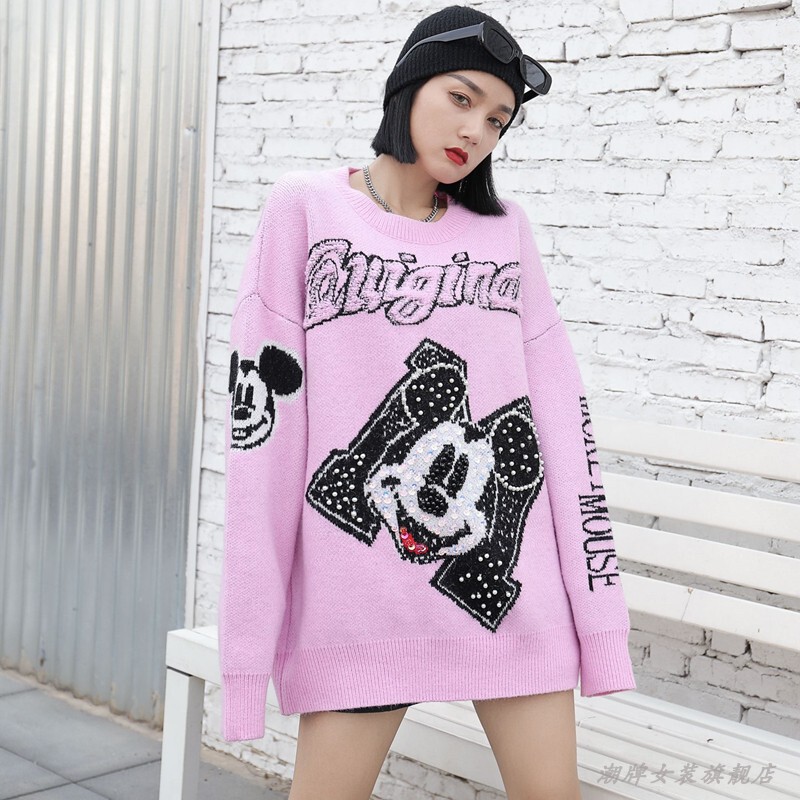 Trendy Brand Women's Clothing 2021 Autumn and Winter New Mickey Pullover Sweater Women's Loose Lazy Style Fashionable Knitted Shirt for Outer Wear Trendy Brand Women's Clothing 2021 Autumn and Winter New Mickey Pullover Sweater Women's Loose Lazy Style Fashionable Knitted Shirt for Outer Wear
