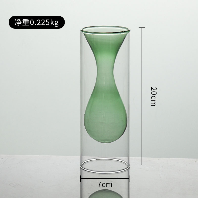 Nórdico simple doble capa colorido arreglo floral florero de vidrio sala de estar decoración escritorio creativo personalizado hidropónico decorativo florero