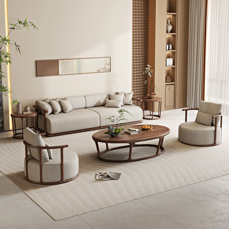 新中式黑胡桃实木沙发组合简约禅意会所别墅大小户型宋式美学家具