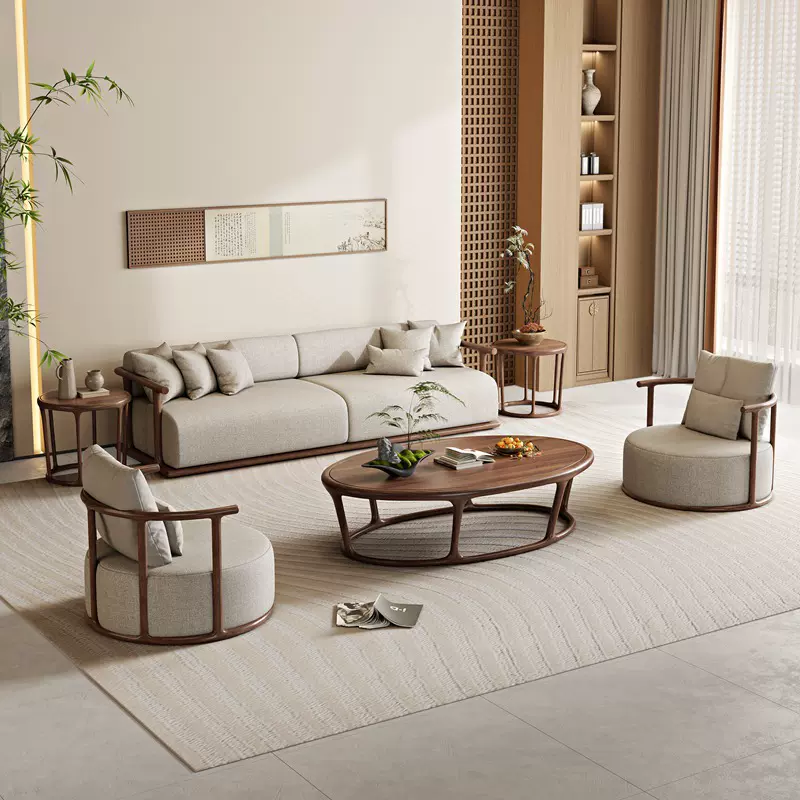 新中式黑胡桃实木沙发组合简约禅意会所别墅大小户型宋式美学家具