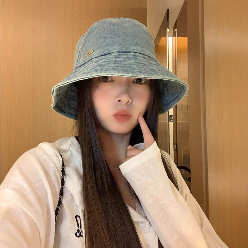 デニムの漁師の帽子の女性の韓国版の水洗いのファッション的なレトロな百合の盆の帽子の屋外のレジャーは顔の小さい日焼け止めの日よけの帽子を現します。|undefined