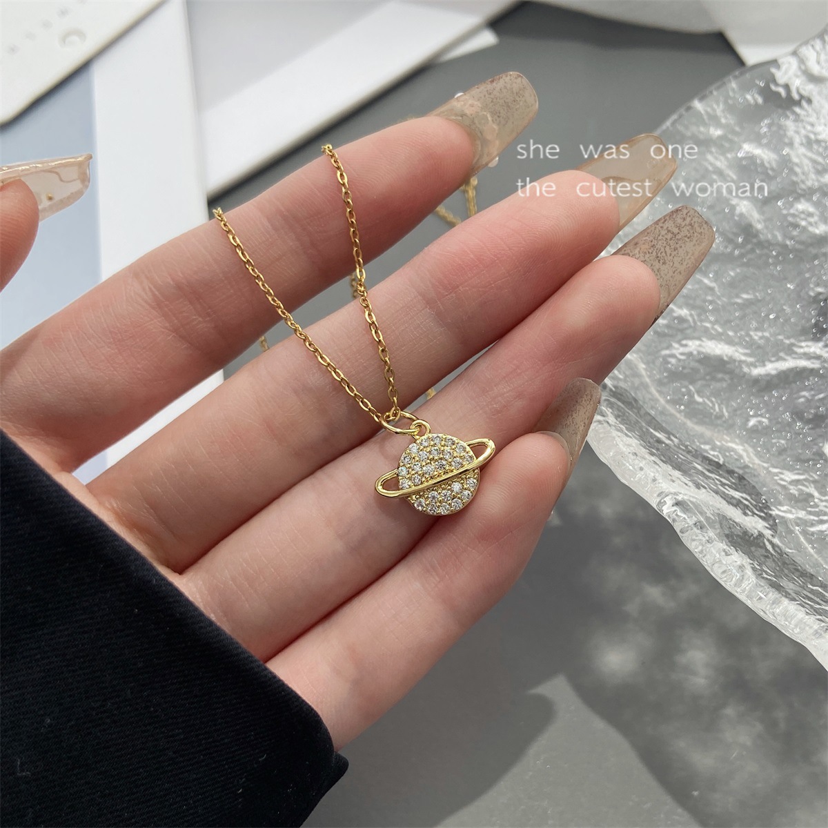 Simple Style Planet Stainless Steel Titanium Steel Plating Inlay Rhinestones Pendant Necklace display picture 3