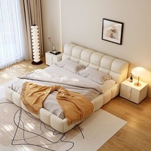奶油风泡芙床卧室双人床网红科技纯棉全棉面料布床1.5软床婚床