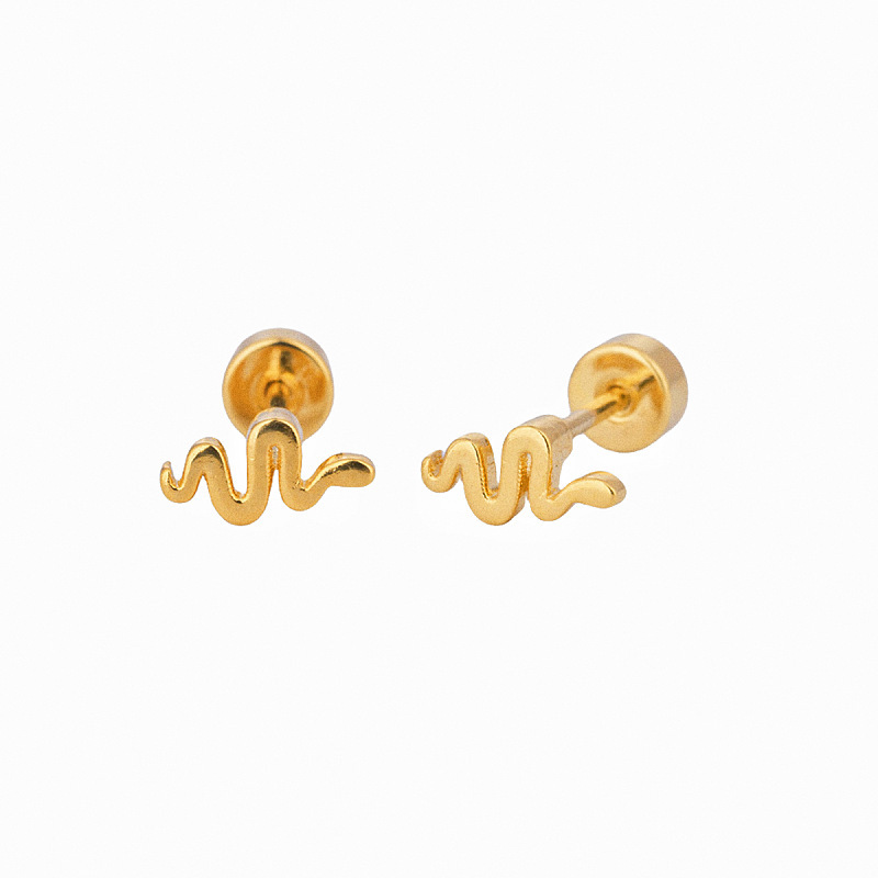 Amazon's New Screw Earrings, Copper Plated Real Gold, Personalized Niche Small Snake Piercing Earrings, Earrings Directly Approved by the Manufacturer