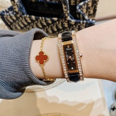 蒂米妮新款鑲鑽女士手錶女氣質潮流時尚陶瓷錶帶方形表