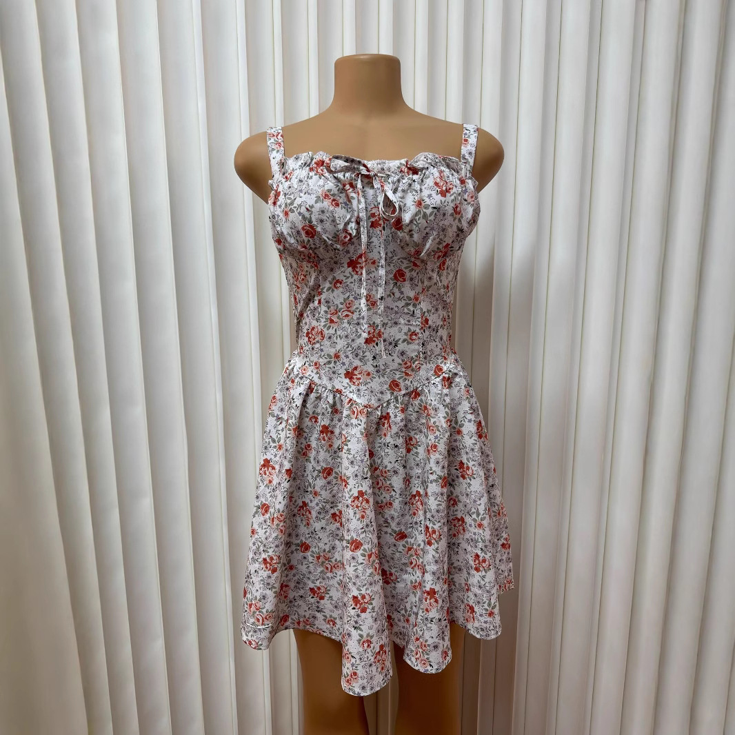 Women's Sexy Strappy Floral Mini Dress Waist Cinching Style New Item_ecoleips.com