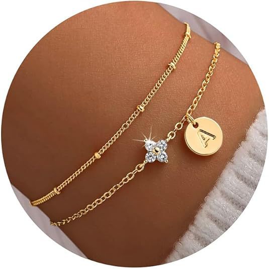 Europe and the United States cross-border new gold letter bracelet diamond zircon disc pendant layered wrist chain temperament jewelry women