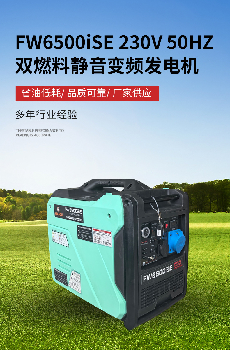 6kW 230V gasoline LPG dual-fuel silent inverter generator outdoor portable permanent magnet 50HZ