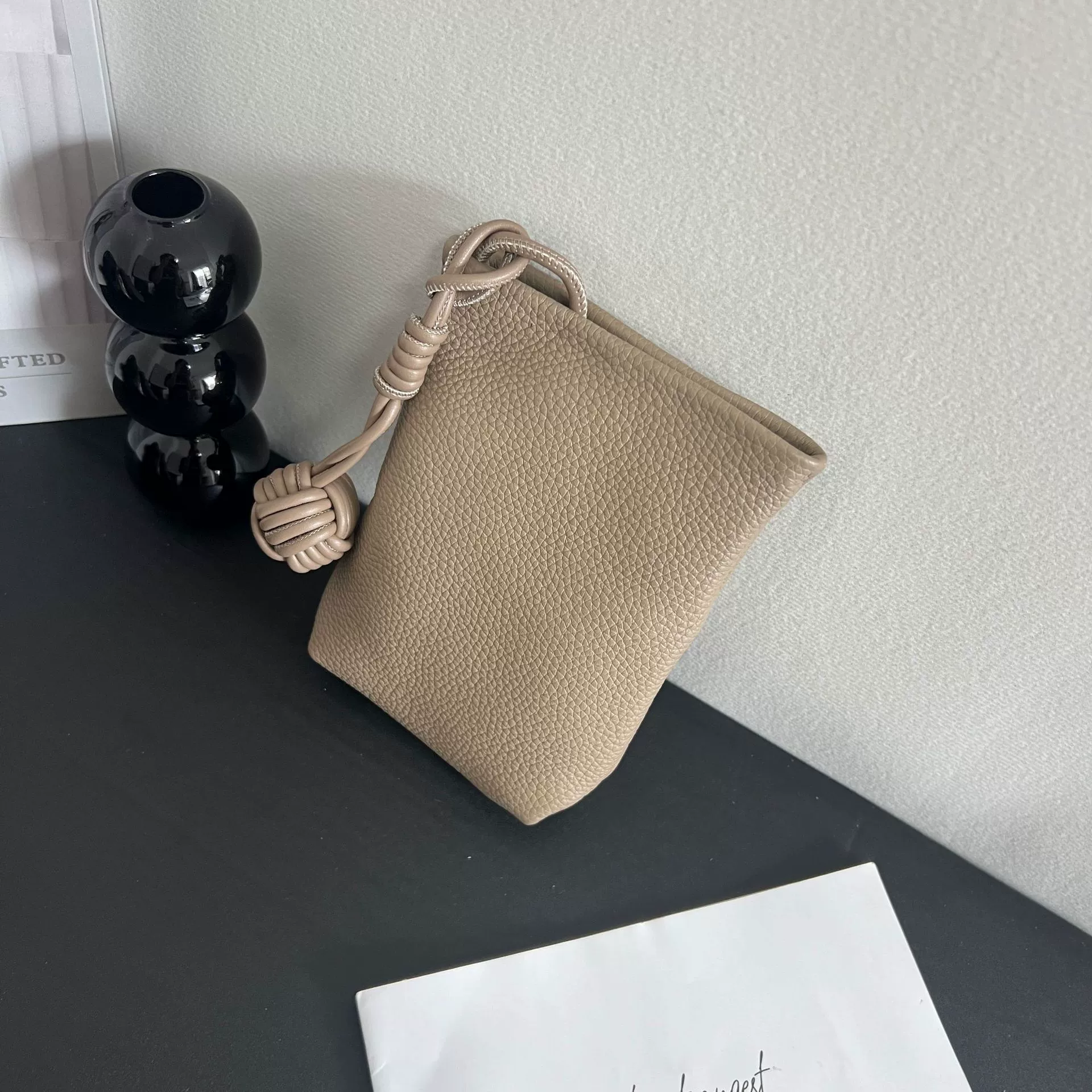 Leather small capacious one-shoulder bag, genuine leather, cowhide, Korean style