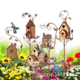 跨境新款金属艺术带杆户外鸟屋花园架Birdhouse Garden Stakes723