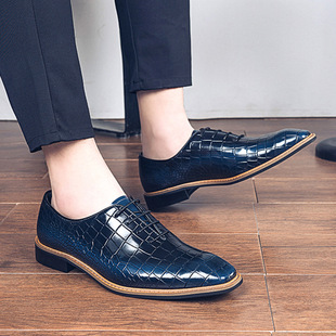 All-Match Trendy New Leather Shoes Men's Handmade Bright Leather Crocodile Pattern Fashion Dress Men's Shoes Business Groom Suit Wedding Shoes