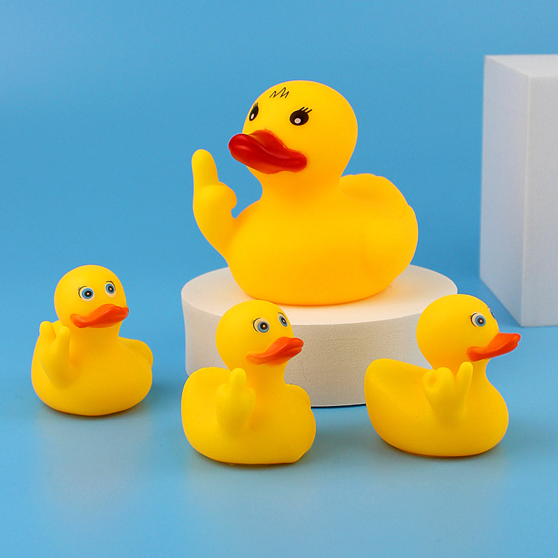 One big duck with three little gestures despises funny toys