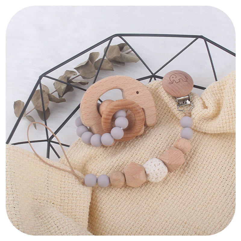 Bebé creativo suministros Haya elefante chupete clip Beech beads chupete cadena de juguete teether Amazon nuevo