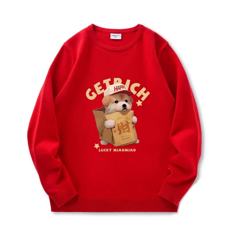 가을과 겨울 기모 크루 넥 스웨터 커플 의류 올해 레드 축제 의류 패션 브랜드 클래스 의류 따뜻한 기본 셔츠