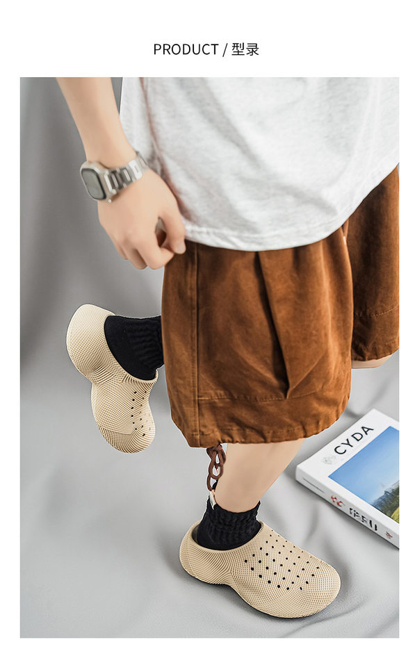 Dép bít mũi đế dày in 3D thoáng khí chống trượt đi ngoài trời — Màu kaki, màu đen chi tiết 9