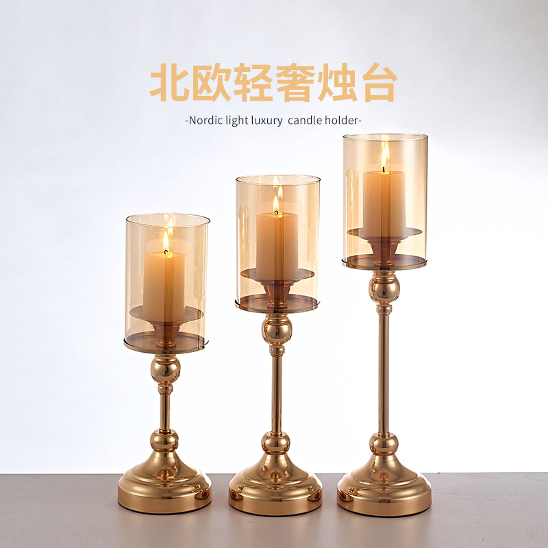 欧式金属烛台玻璃管蜡烛座家居装饰蜡烛杯复古烛台，酒店客房摆件