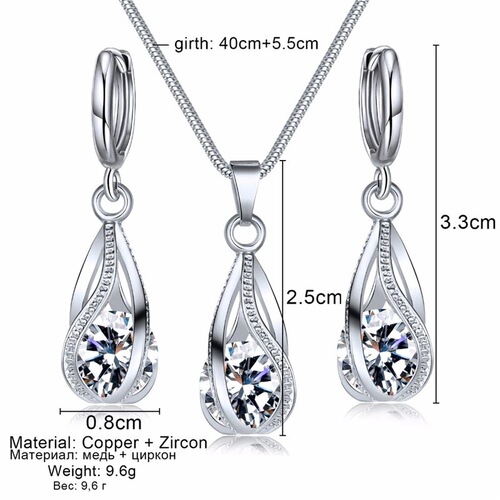 European and American jewelry is AliExpress online fashion zircon crystal pendant earrings two-piece set cross-border jewelry