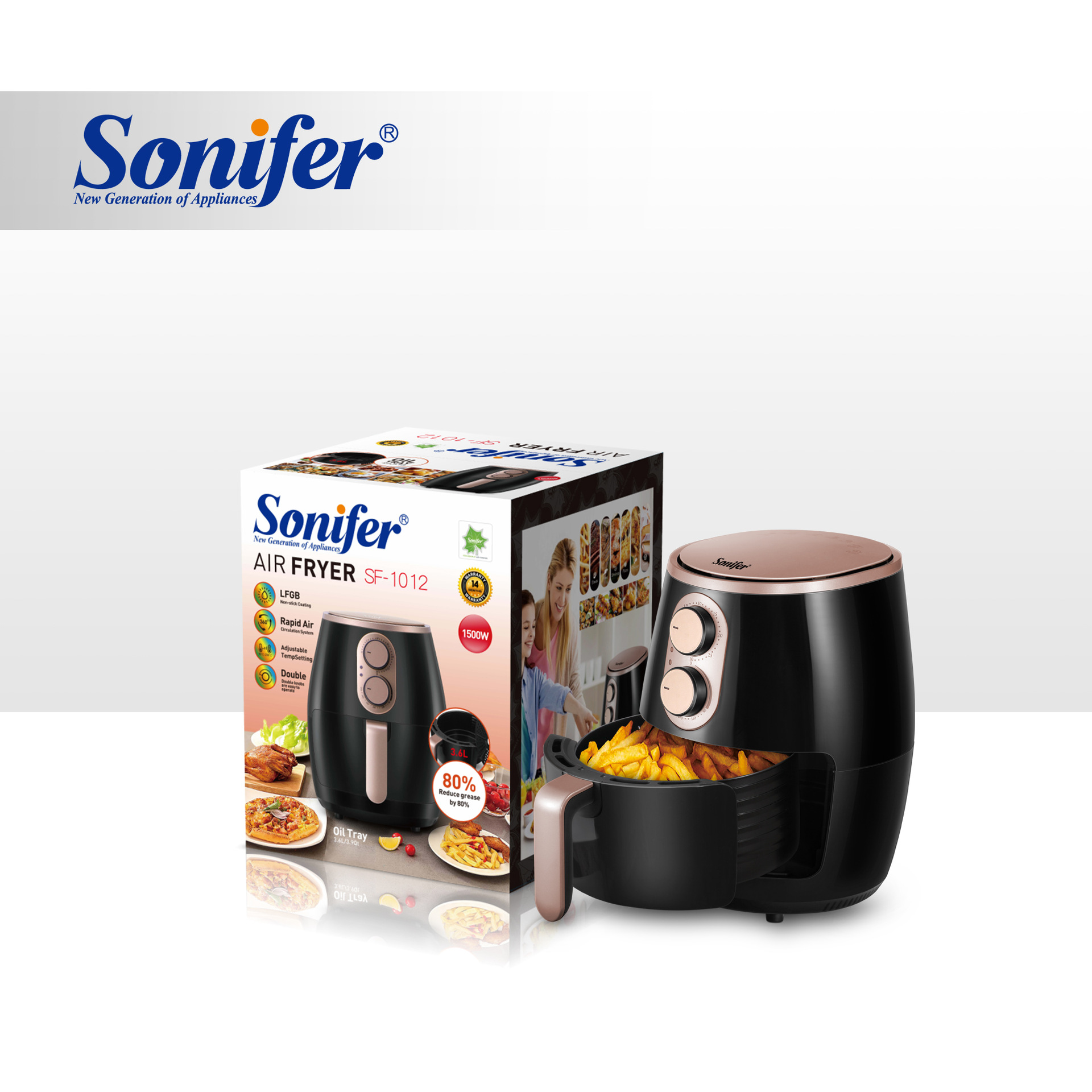 Sonifer 에어 프라이어 가정용 3.6L 다기능 오일 프리 전기 프라이어 SF-1012