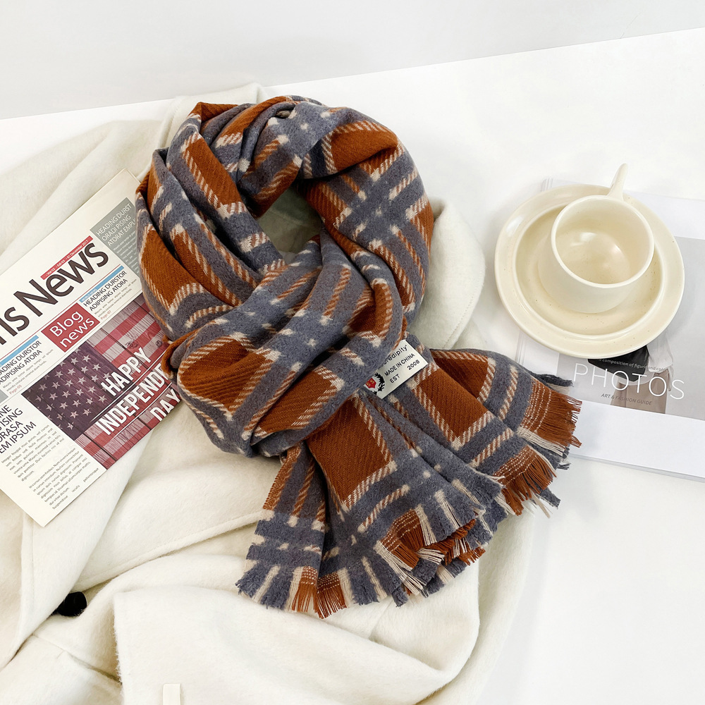 Checked Plaid Scarf For Women Thickened Warm Winter Shawl Wrap_voghion.com