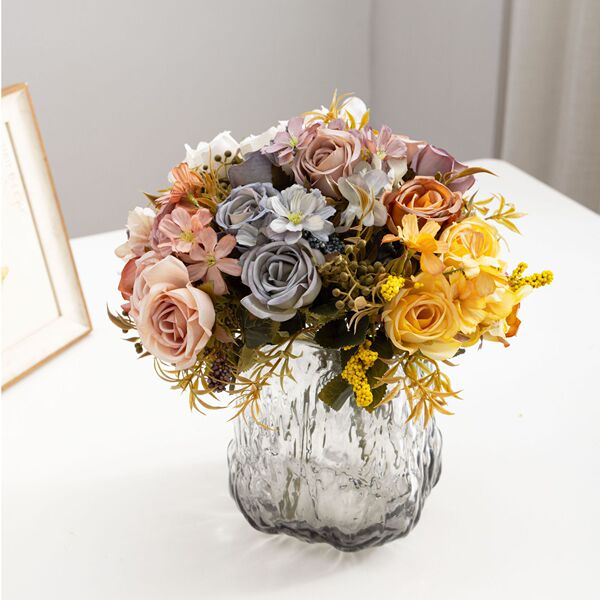 Autumn roll rose fake flower bouquet cross -border European -style…