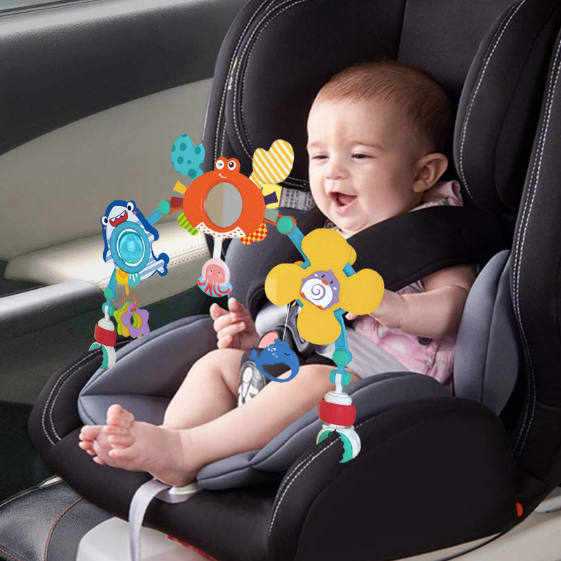 Cross-Border Best-Selling Baby Crib Bell Toy, Multifunctional Two-In-One Car-Mounted Soothing Toy, English Rotating Rattle for Early Education