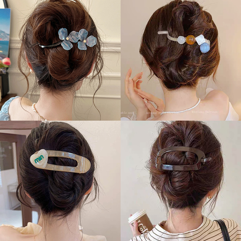 女性のための新鮮で甘い花ツイストヘアピン 2025 新しい人気の甘いヘアアクセサリー後頭部ヘアピンヘッドバンド|undefined