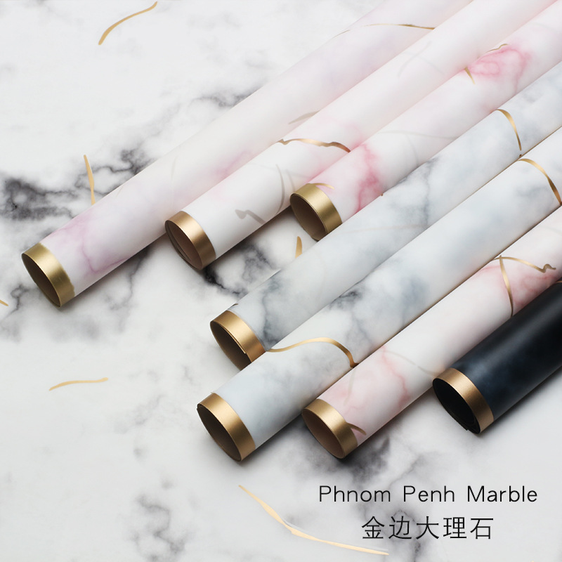 Brillante Phnom Penh, patrón de mármol, borde de papel de embalaje de flores, película opp de plástico, comercio exterior, floristería de papel de arte