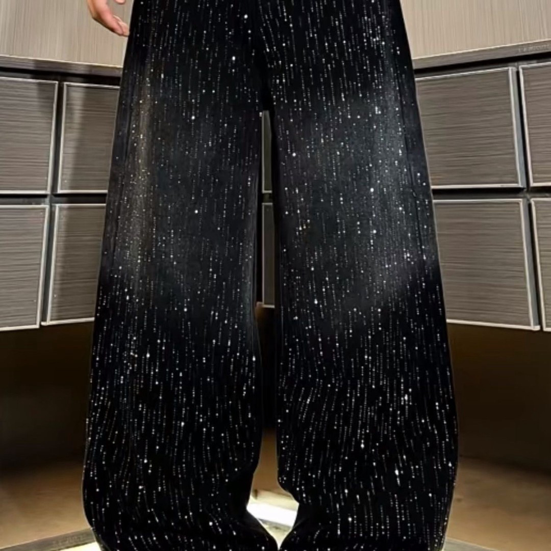 Ombre Rhinestone Jeans – High-Waisted Wide Leg Pants With Gradient Wash (S-2XL, Non-Stretch Cotton)_voghion.com