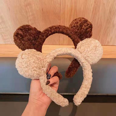 Korean sweet and cute plush bear ear headband, super cute fluffy ball girl headwear headband, popular face-washing hair tie