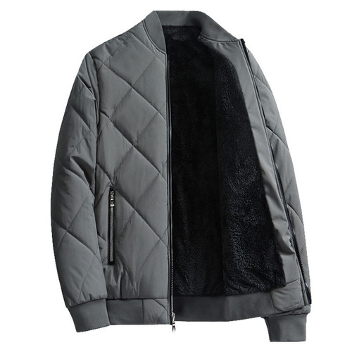 Men's Winter Cotton Jacket with Plush Baseball Collar, Grey, 2025 New Arrival Winter Coat for Middle-Aged Dads, Bulk Selling