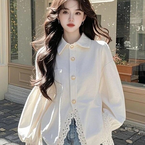 White lace spring design shirt