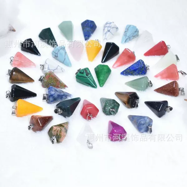 Natural Crystal Stone Hexagonal Cone Pendant Hexagonal Pillar Pendulum Powder Crystal Jade Necklace Cone Semi-precious Stone Section Jewelry