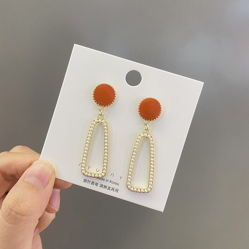 long elegant retro geometric earrings from pearl