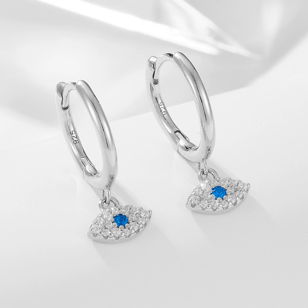 Retro blue diamond, earrings, zirconium, silver 925 sample, European style, simple and elegant design, high-quality style