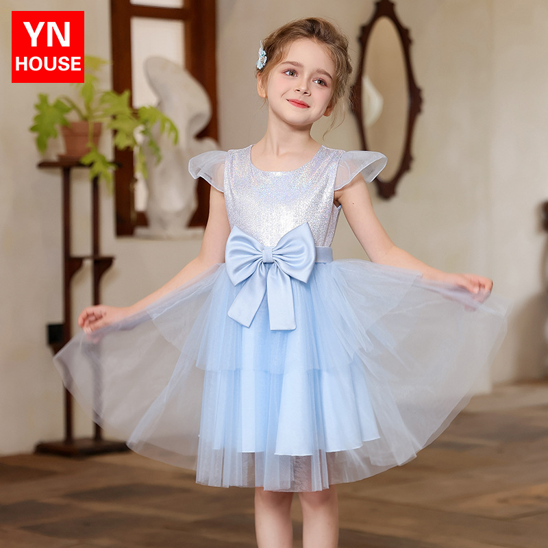 Falda de vestir para niñas verano nuevo estilo malla vestido de manga corta vestido para niños vestido de princesa de un año falda para niños
