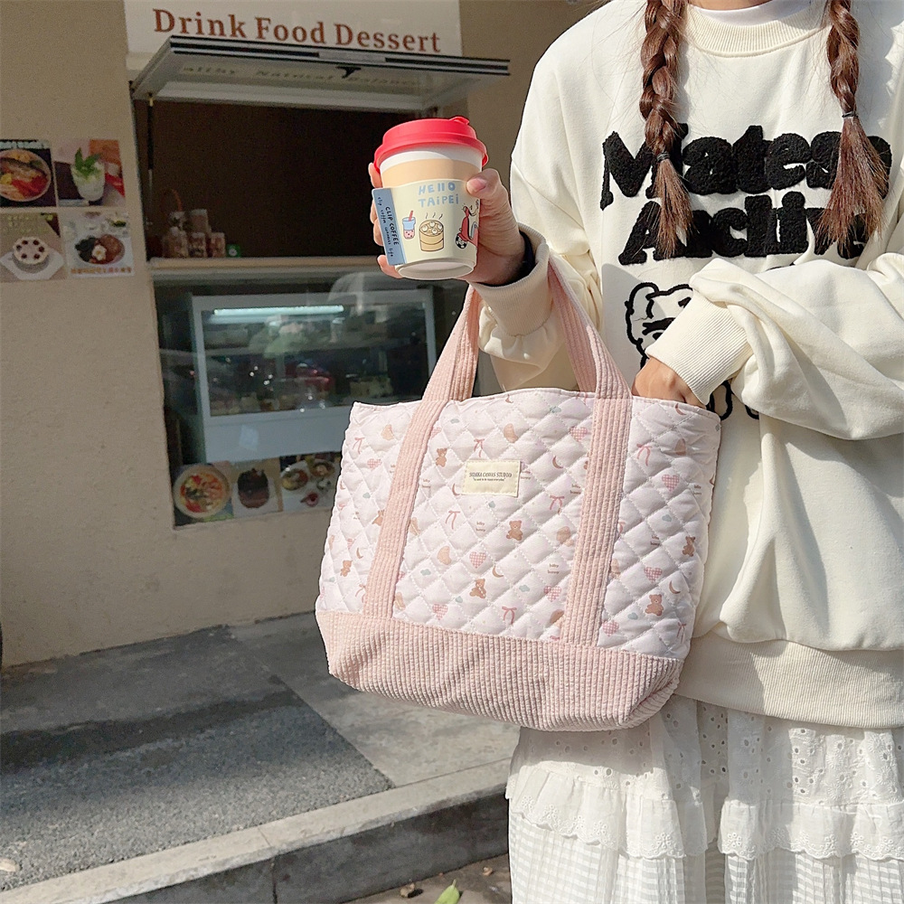 310263 Cute Handbag for Women 2023 Mommy Bag, Bento Bag, Large Capacity quilted cotton-padded hand-held Commuter bag undefined