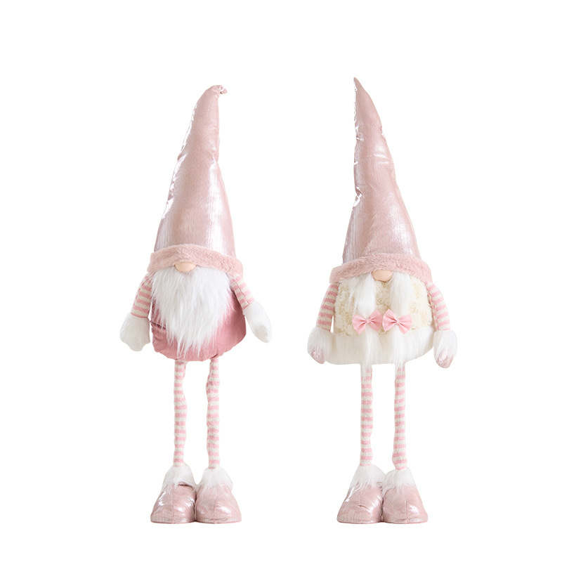 Ins rosa con luz Santa Claus muñeca retráctil muñeca sin rostro anciano duende decoración de la escena de la ventana accesorios