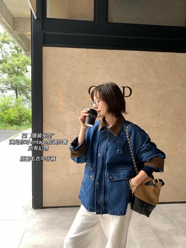 No Pony Embroidery Women's Clothing 2025 Autumn Denim Barn Jacket Denim Coat, Thick Cotton Loose Fit